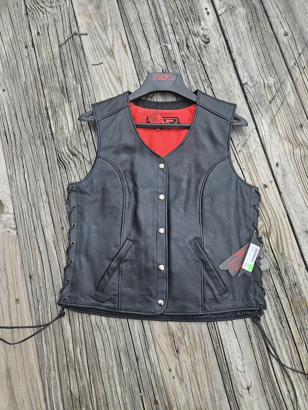 Z1R Womens XL Genuine Leather Motorcycle Vest NWT Black